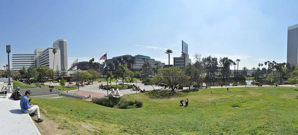 Panoramic view of the park at the La Brea Tar Pits, Los Angeles, California.